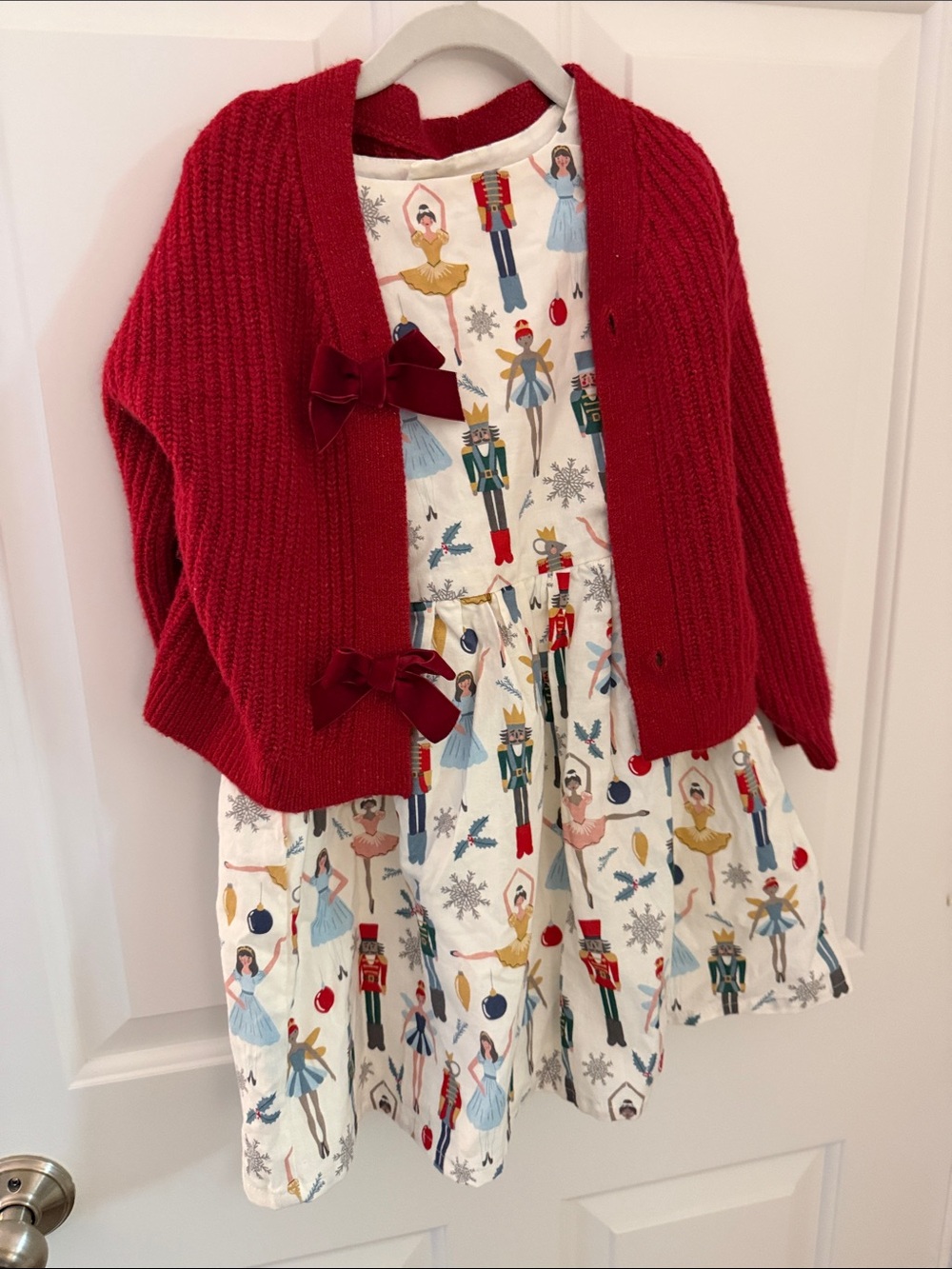 Carter's Red Cardigan with Nutcracker Print Dress